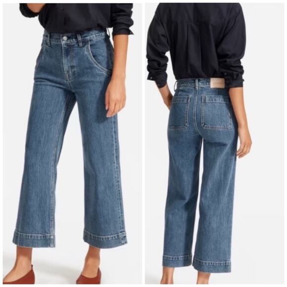 Everlane Wide Leg High Waisted Cropped Casual Quality Denim Jeans Size 8 Boho - Picture 3 of 16